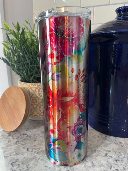 20 ounce Insulated Skinny Tumbler - Clear Bright Rainbow Flowers