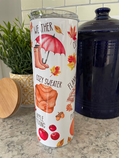 20 ounce Insulated Skinny Tumbler - Hello Fall