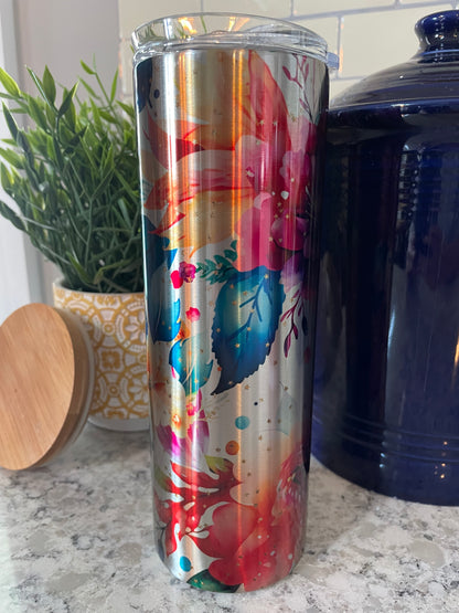 20 ounce Insulated Skinny Tumbler - Clear Bright Rainbow Flowers