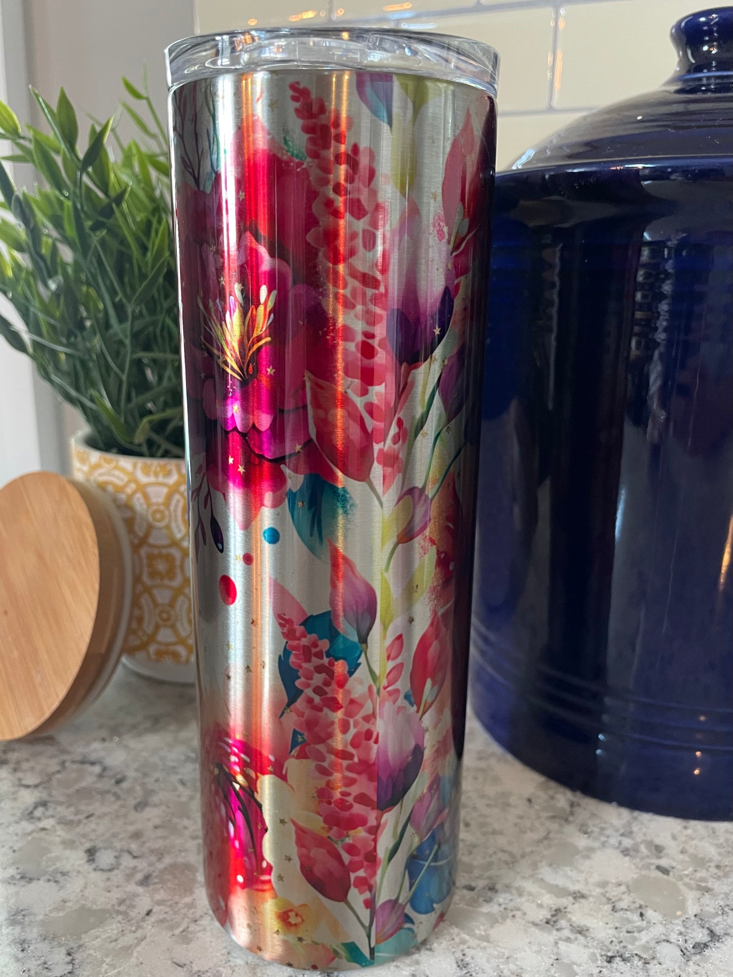 20 ounce Insulated Skinny Tumbler - Clear Bright Rainbow Flowers