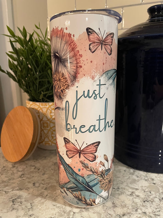 20 ounce Insulated Skinny Tumbler -  Just Breathe