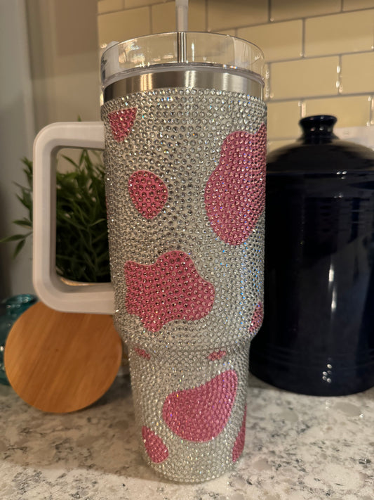 40 ounce Insulated Travel Tumbler - Cow Print Bling