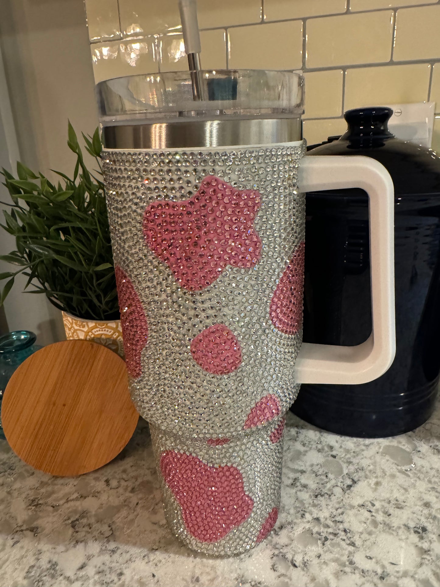 40 ounce Insulated Travel Tumbler - Cow Print Bling