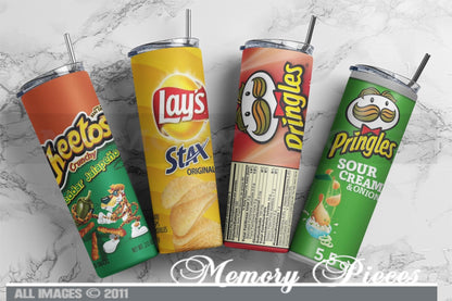 20 ounce Insulated Skinny Tumbler - Cheetos Jalapeno, Lay's Stax, Pringles Original, Pringels Sour Cream and Onion