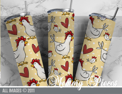 20 ounce Insulated Skinny Tumbler - Chickens with Hearts