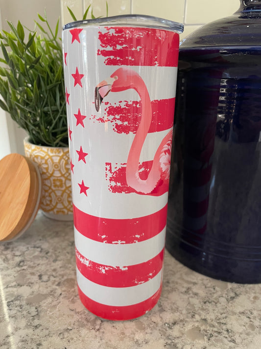 20 ounce Insulated Skinny Tumbler -  Pink Flamingo Flag