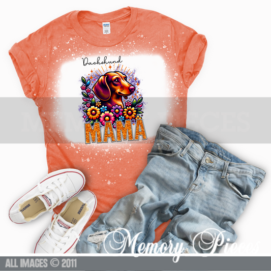 Dachshund Mama Short Sleeve Bleached T-Shirt