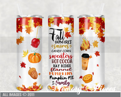 20 ounce Insulated Skinny Tumbler - Fall Bonfires, Smores, etc.