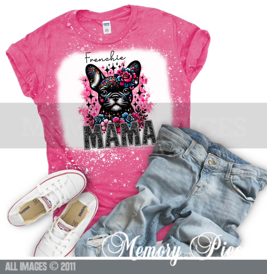 Frenchie Mama (Black) Short Sleeve Bleached T-Shirt