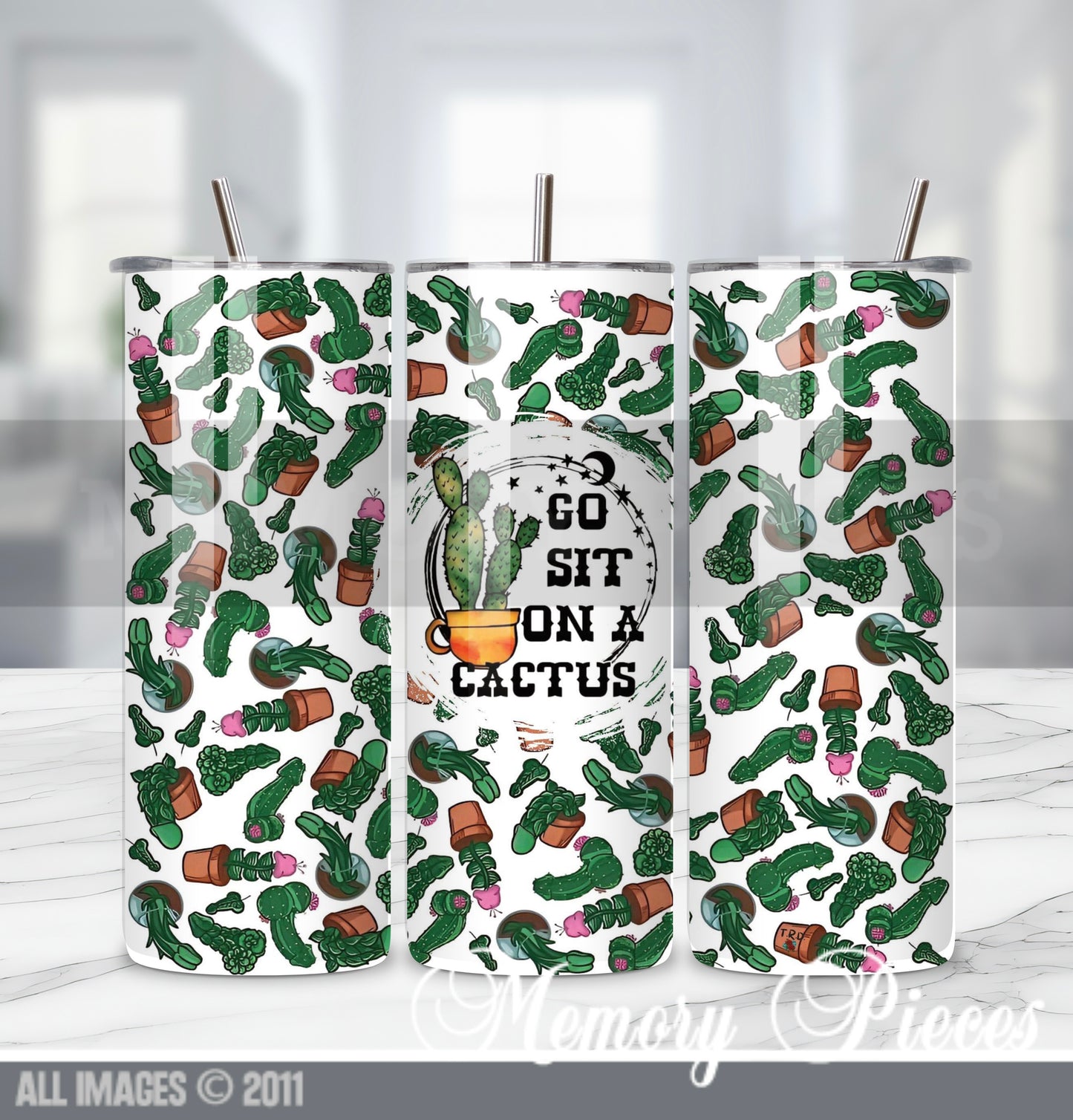 20 ounce Insulated Skinny Tumbler - Go Sit On A Cactus