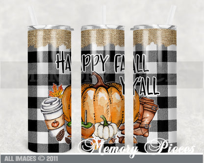 20 ounce Insulated Skinny Tumbler - Happy Fall Ya'll - Buffalo Plaid