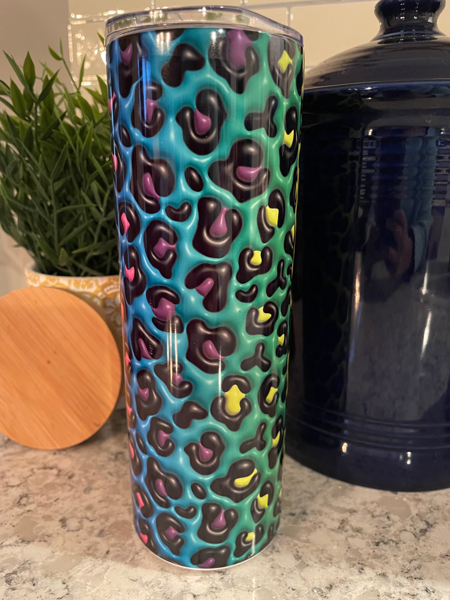 20 ounce Insulated Skinny Tumbler -  Rainbow Puffy 3D look Leopard