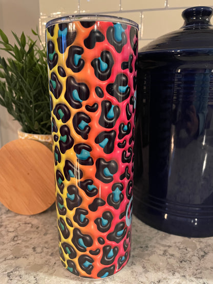 20 ounce Insulated Skinny Tumbler -  Rainbow Puffy 3D look Leopard