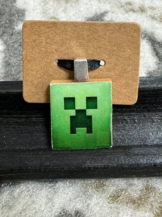 Minecraft Creeper Scrabble Tile Pendant with Ball Chain