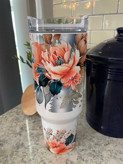 40 ounce Insulated Travel Tumbler -  Hobo Flowers