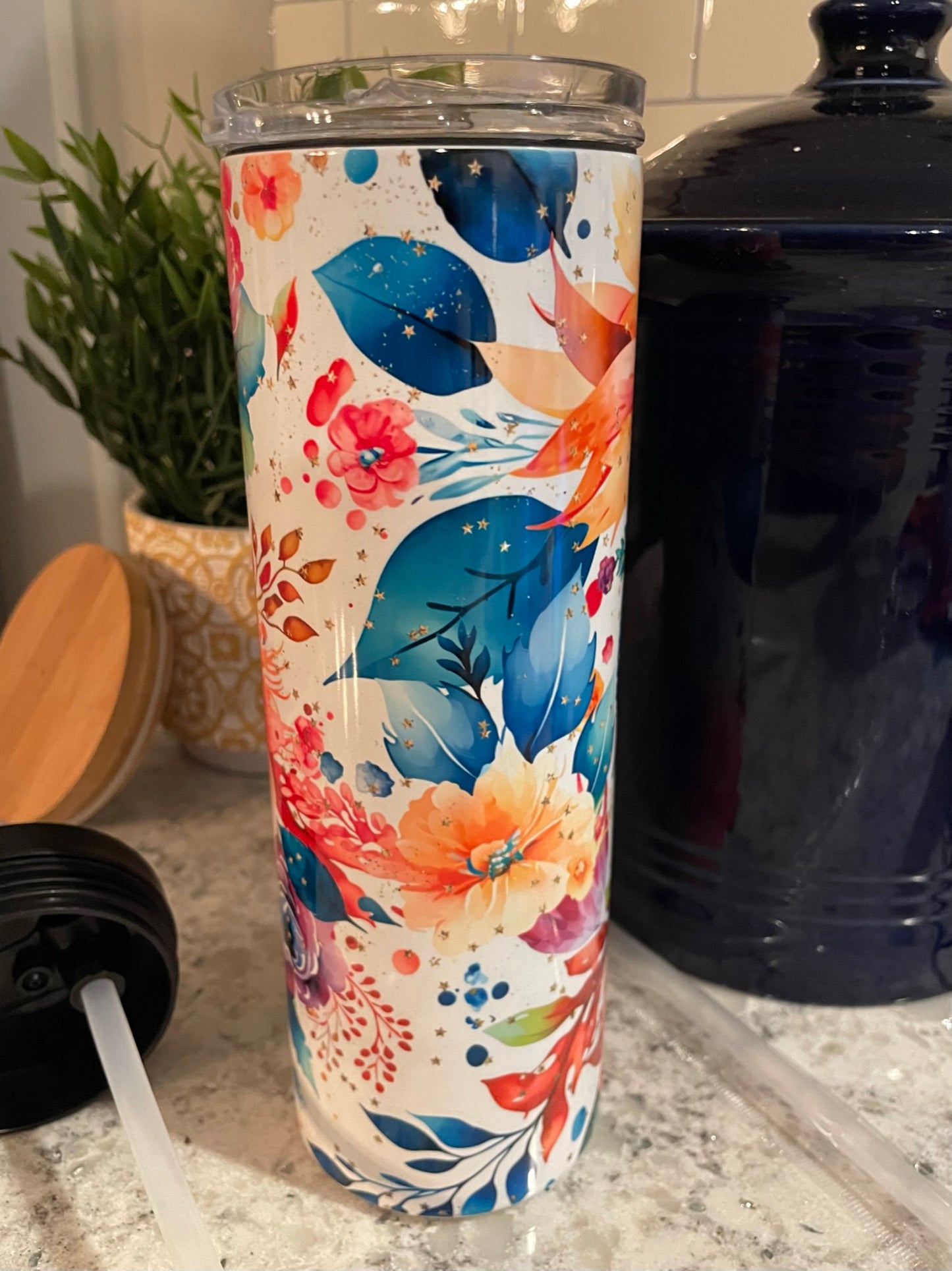 20 ounce Insulated Skinny Tumbler - Rainbow Bright Flowers