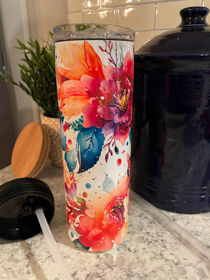 20 ounce Insulated Skinny Tumbler - Rainbow Bright Flowers