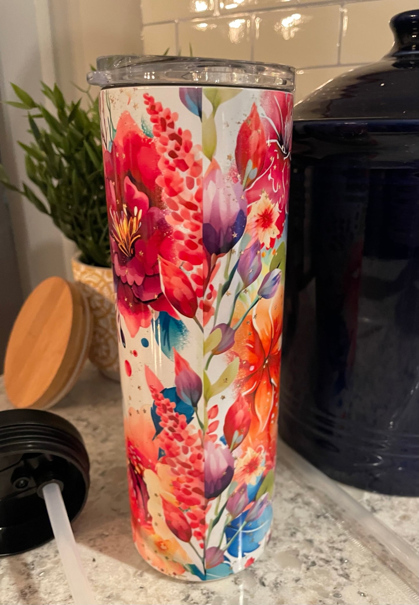 20 ounce Insulated Skinny Tumbler - Rainbow Bright Flowers