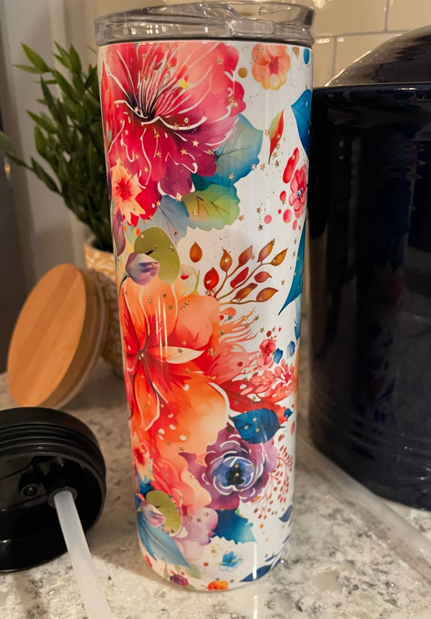 20 ounce Insulated Skinny Tumbler - Rainbow Bright Flowers