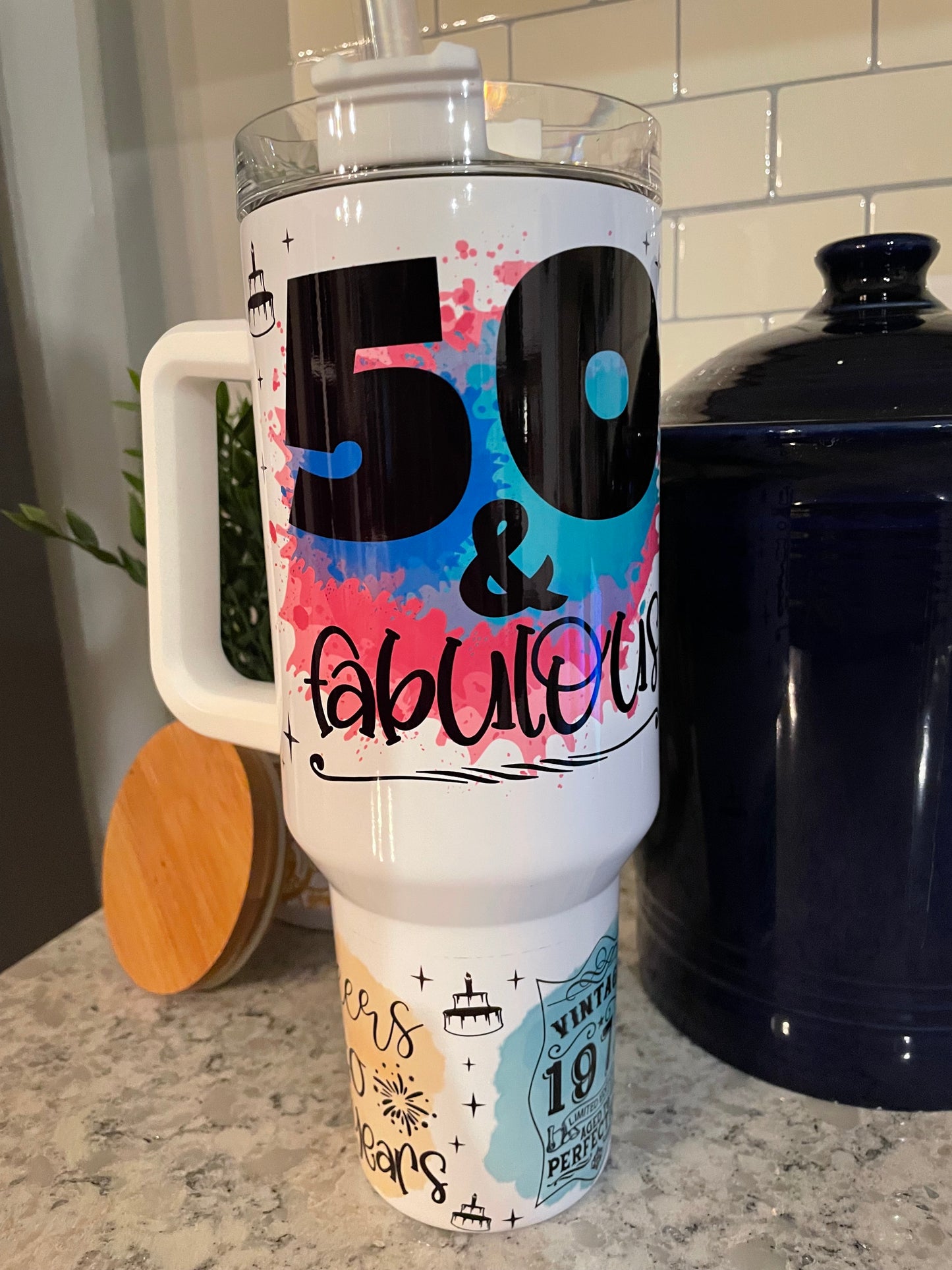 40 ounce Insulated Travel Tumbler - Happy 50th Birthday