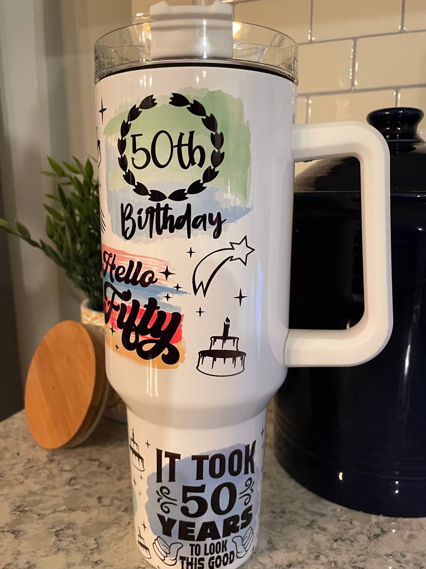 40 ounce Insulated Travel Tumbler - Happy 50th Birthday