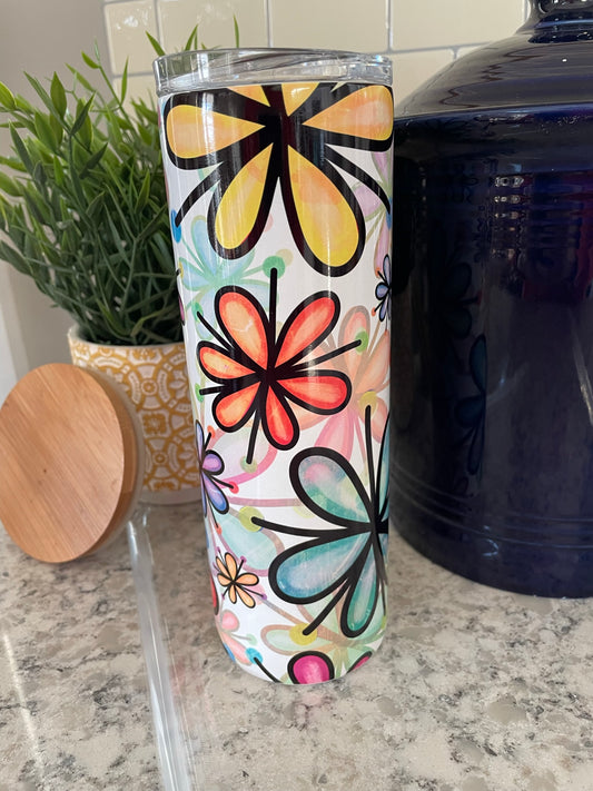 20 ounce Insulated Skinny Tumbler - Rainbow Flowers