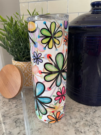 20 ounce Insulated Skinny Tumbler - Rainbow Flowers