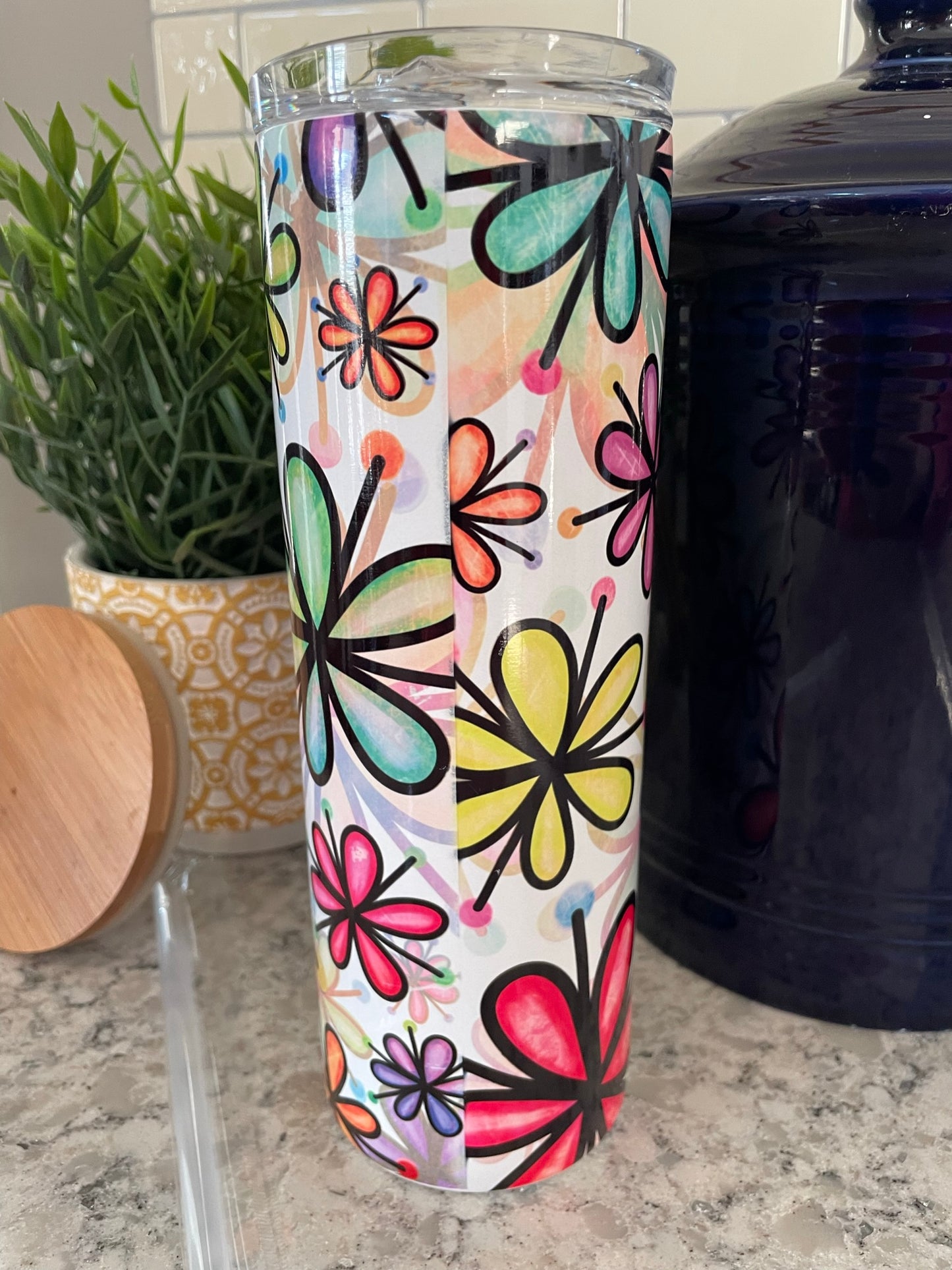 20 ounce Insulated Skinny Tumbler - Rainbow Flowers