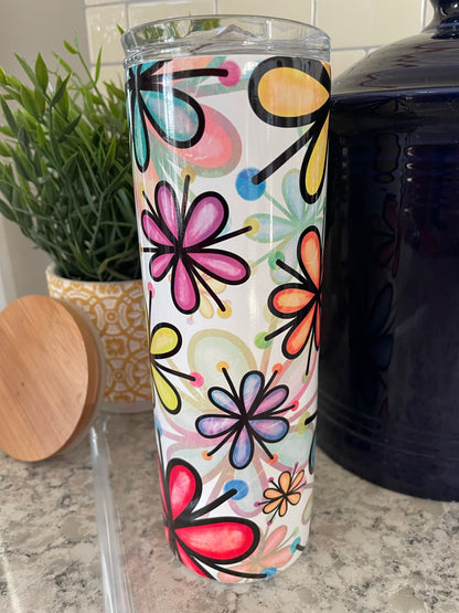 20 ounce Insulated Skinny Tumbler - Rainbow Flowers