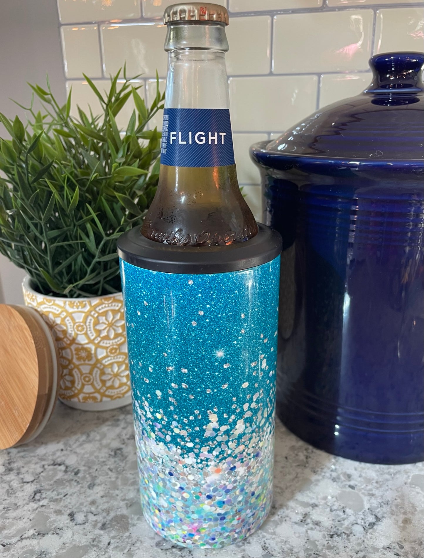 4 in 1 Can Cooler - Turquoise Glitter