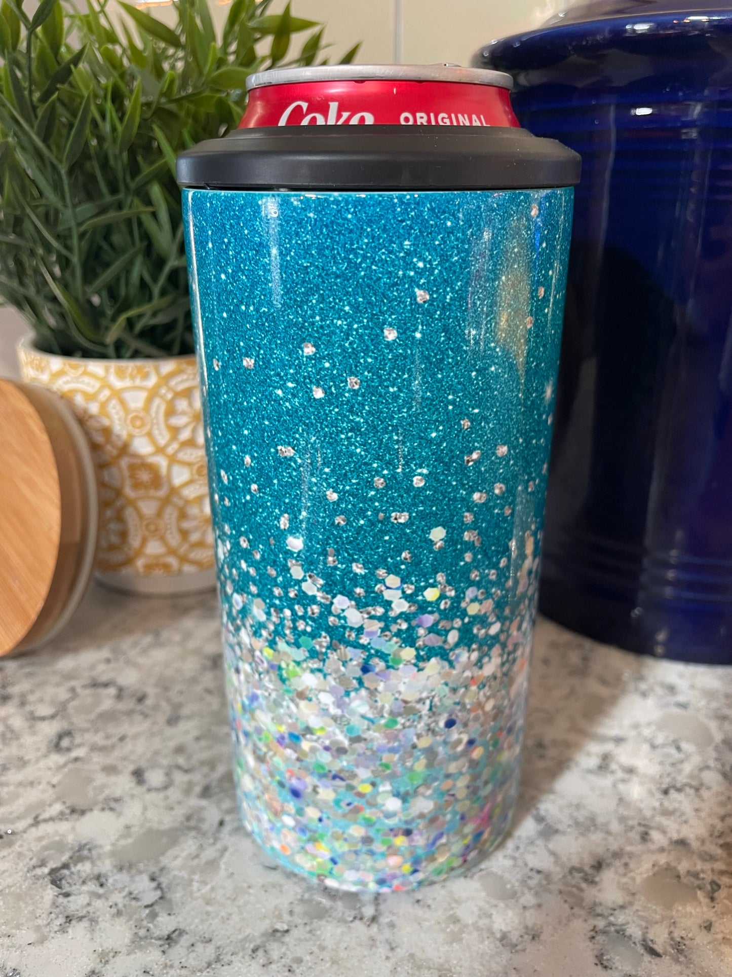 4 in 1 Can Cooler - Turquoise Glitter