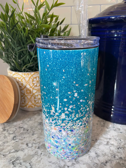 4 in 1 Can Cooler - Turquoise Glitter