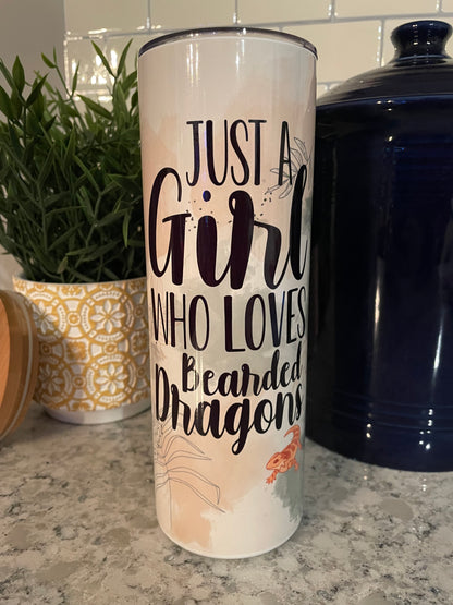 20 ounce Insulated Skinny Tumbler - Just a Girl Who Loves Bearded Dragons