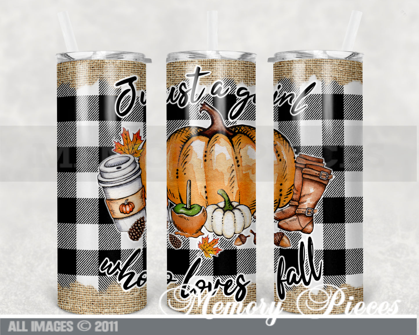 20 ounce Insulated Skinny Tumbler - Just A Girl Who Loves Fall - Buffalo Plaid