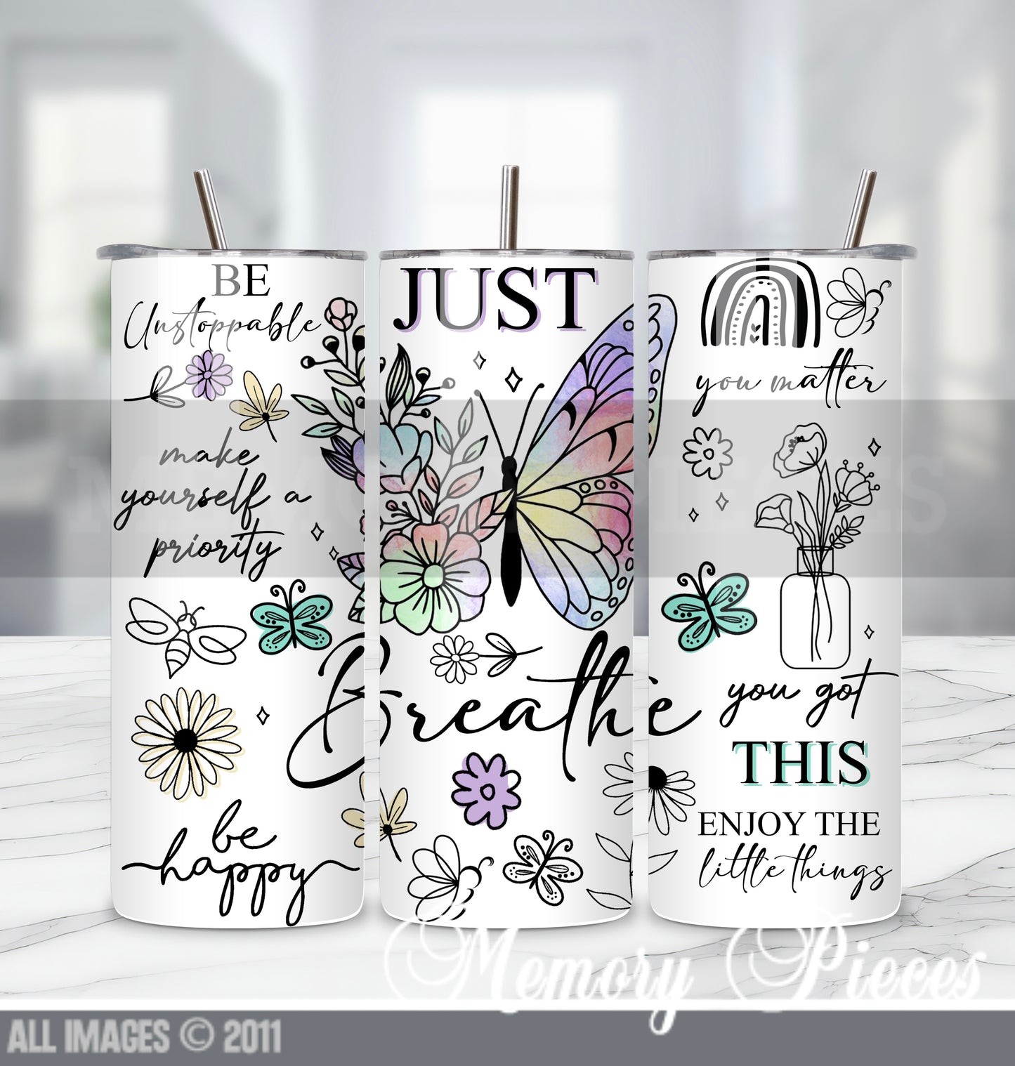 20 ounce Insulated Skinny Tumbler - Just Breathe