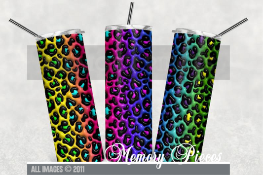 20 ounce Insulated Skinny Tumbler -  Rainbow Puffy 3D look Leopard