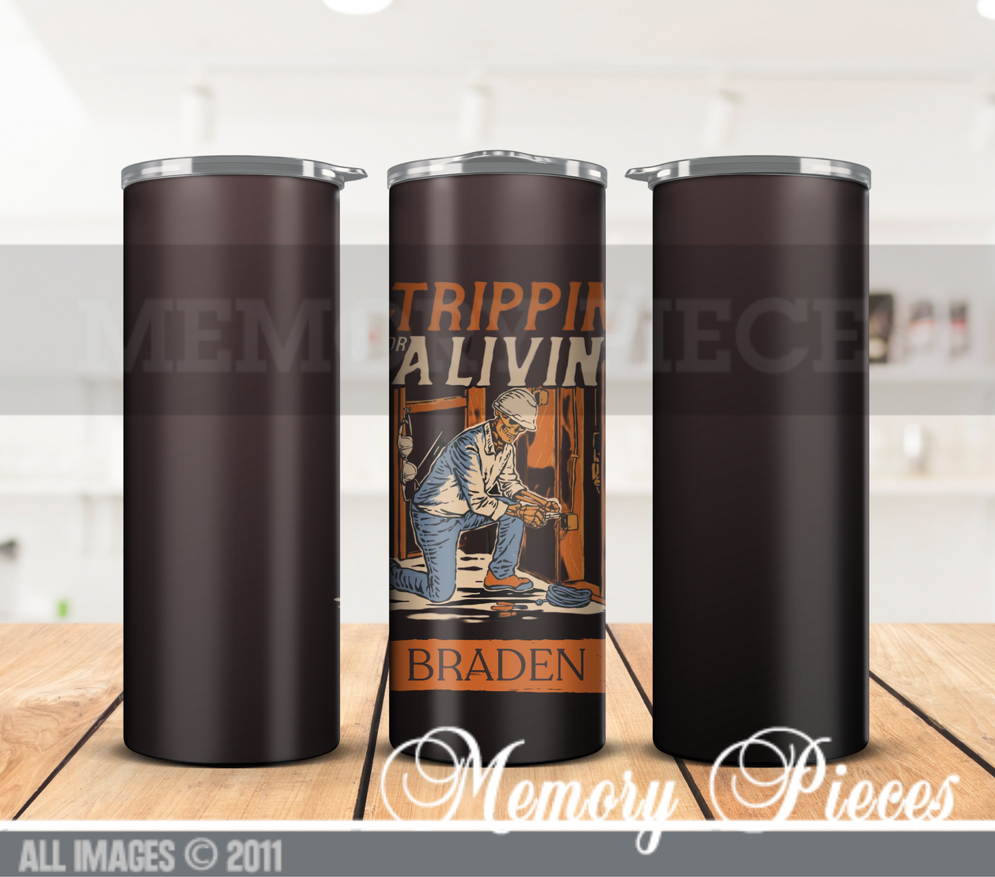 20 ounce Insulated Skinny Tumbler - Strippin' for a Livin' for Electrical Contractor