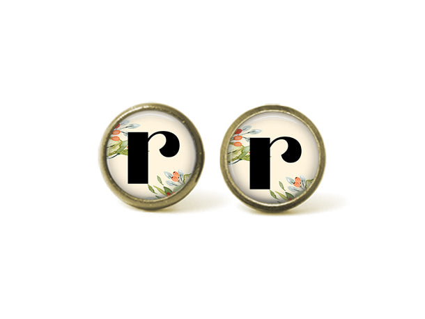 Alphabet r 12mm Post Earrings