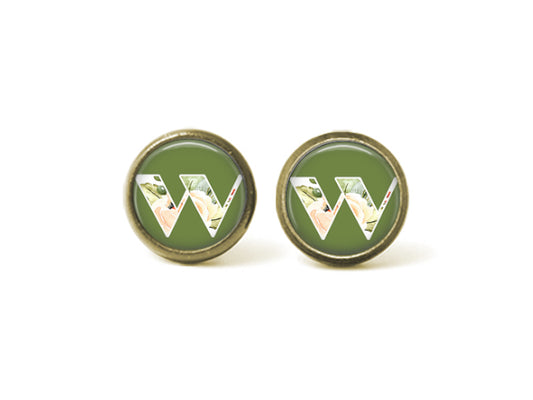 Alphabet w 12mm Post Earrings