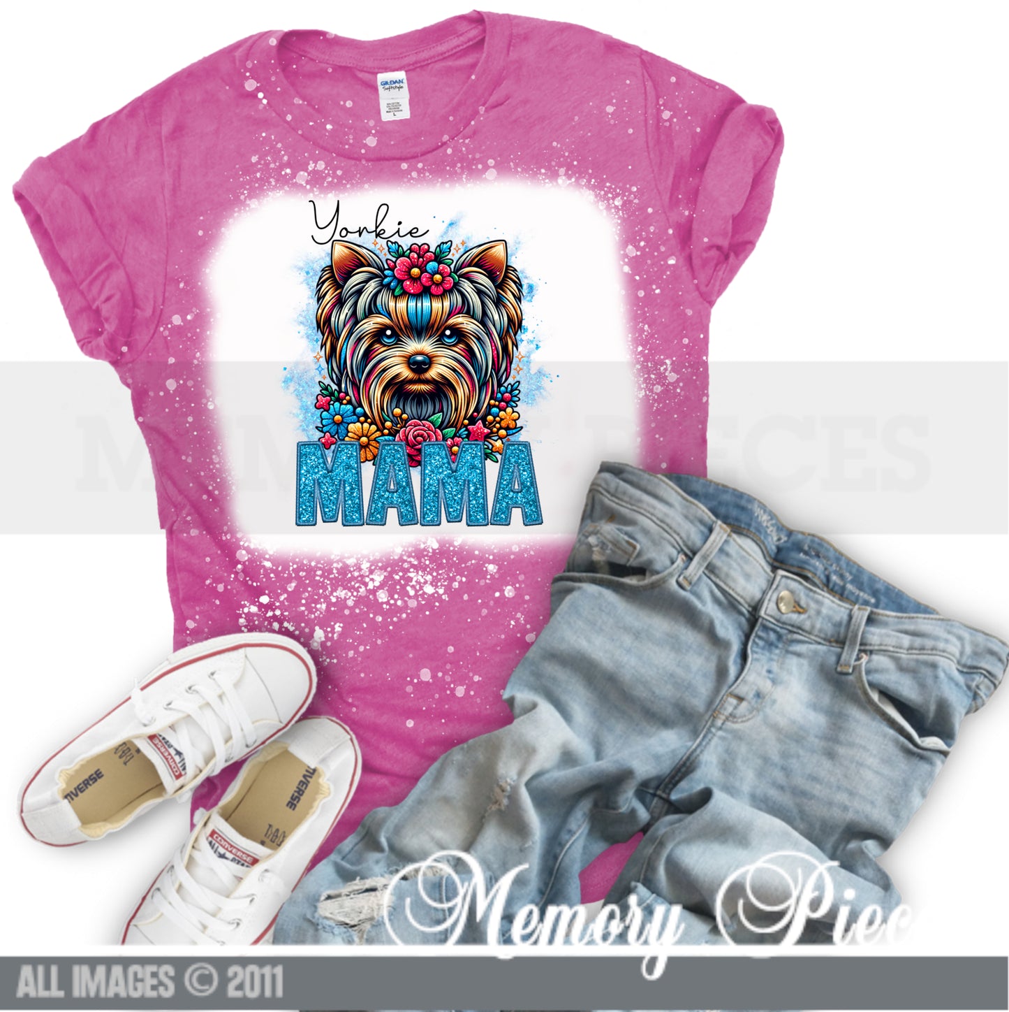 Yorkie Mama Short Sleeve Bleached T-Shirt (Female)