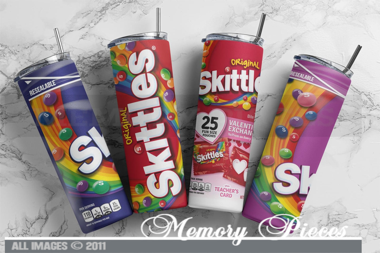 20 ounce Insulated Skinny Tumbler - Purple Label Skittles, Original Skittles, Valentine Skittles, Wild Berry Skittles