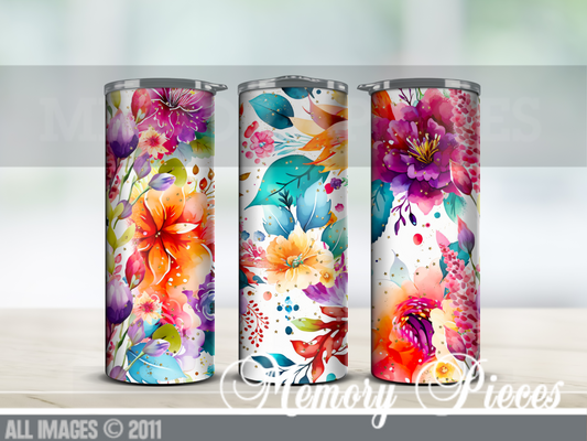 20 ounce Insulated Skinny Tumbler - Rainbow Bright Flowers