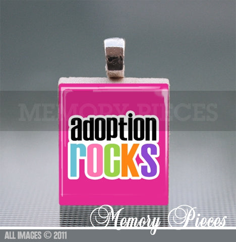 'Adoption Rocks' Scrabble Tile Pendant with Ball Chain