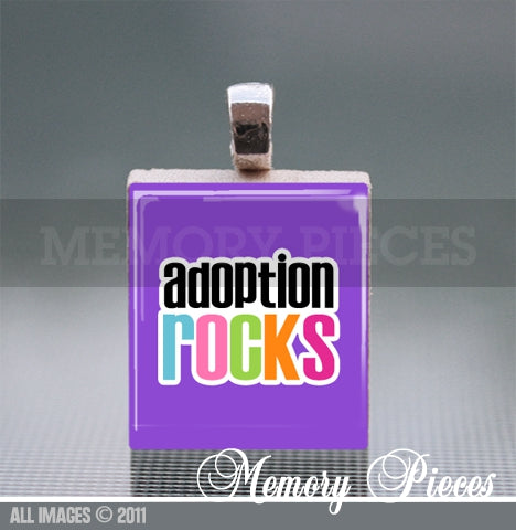 'Adoption Rocks' Scrabble Tile Pendant with Ball Chain