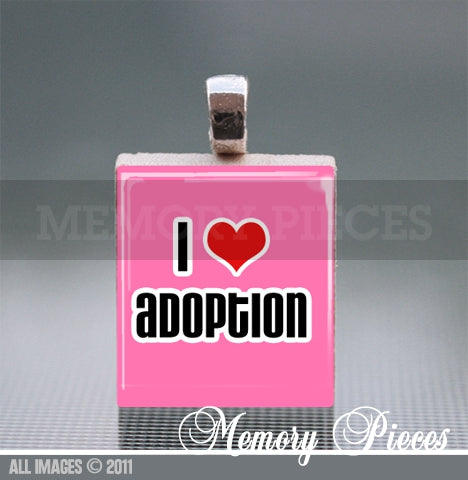 'I love Adoption' Scrabble Tile Pendant with Ball Chain