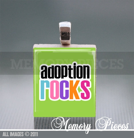 'Adoption Rocks' Scrabble Tile Pendant with Ball Chain