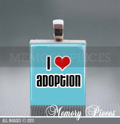 'I love Adoption' Scrabble Tile Pendant with Ball Chain