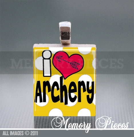 'I Love Archery' Scrabble Tile Pendant with Ball Chain