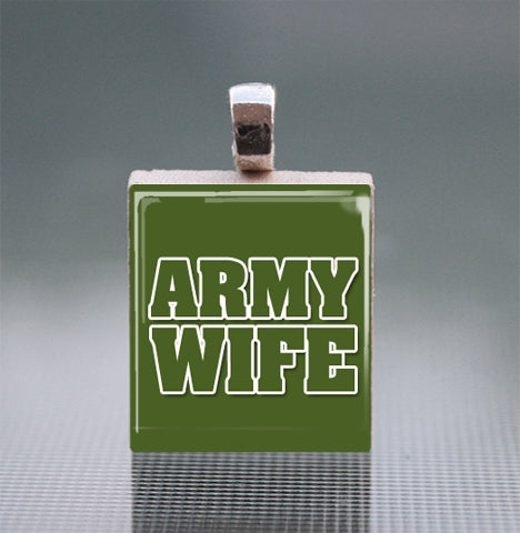 Army Scrabble Tile Pendant with Silver Ball Chain