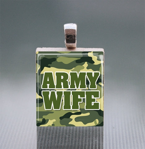 Army Scrabble Tile Pendant with Silver Ball Chain